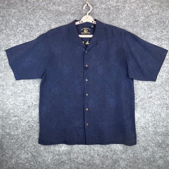 Eagle Dry Goods Mens L Navy 100% Silk Resort Camp Short Sleeve Hawaiian Shirt - Picture 3 of 13